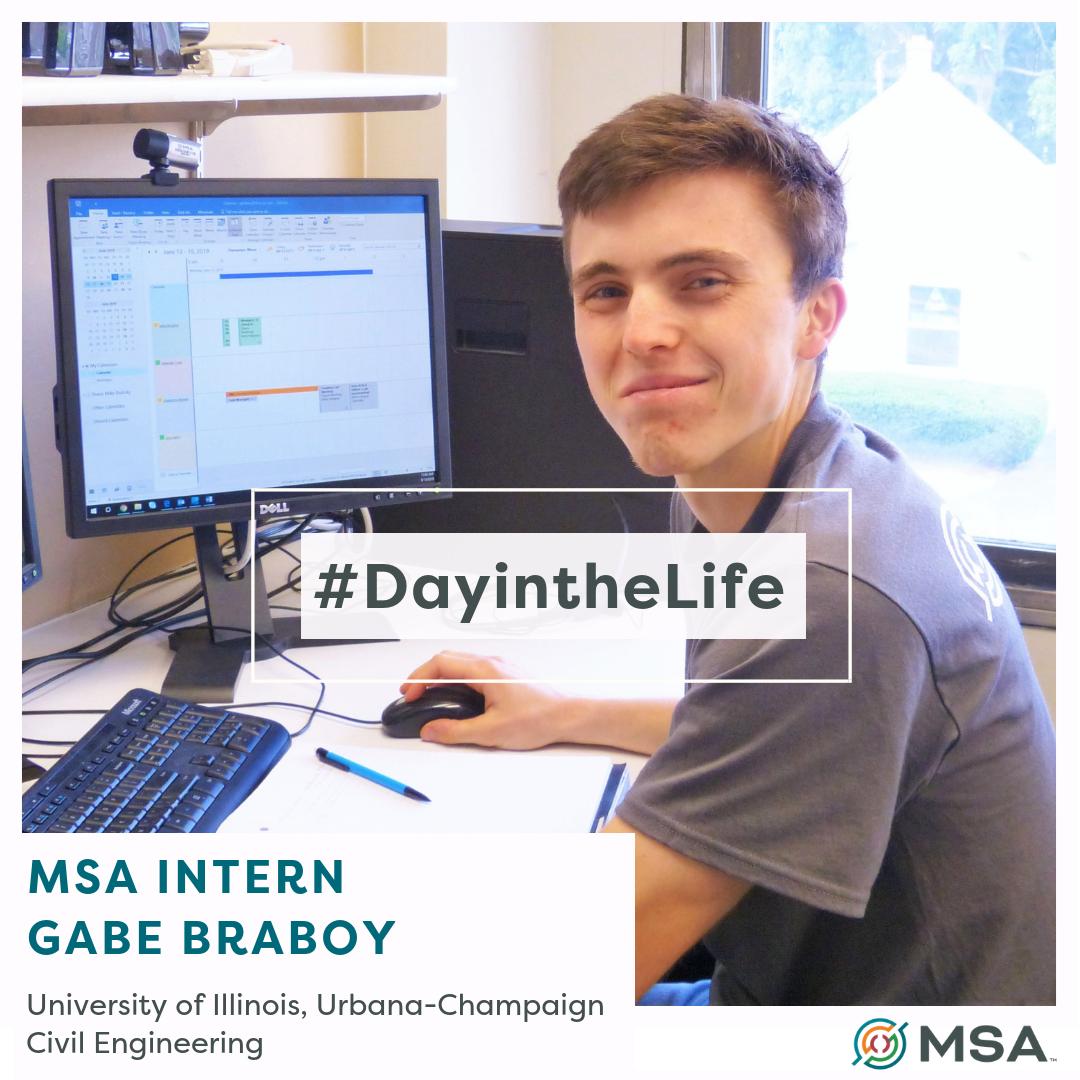 MSAOnline's tweet photo. MSA #Intern Gabe has been busy helping with a variety of tasks such as drafting #municipal site plans using #AutoCAD &amp; #AutoCADCivil3D, analyzing cost estimates or checking on progress at project sites. #Thanks for all you do, Gabe! #DayintheLife #NationalInternDay #internship https://t.co/xSN3dznvEK