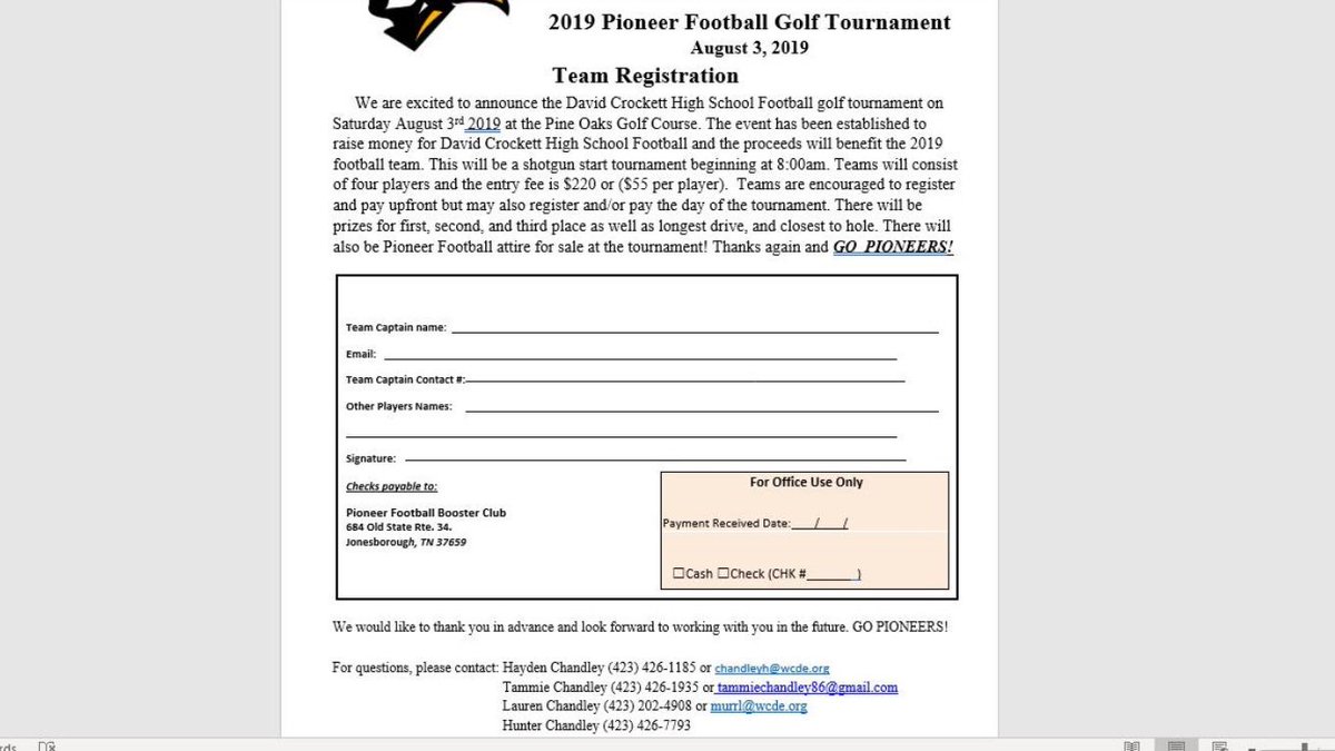 DC_Pioneers's tweet photo. Just 9 days away from our First Annual Golf Tournament! There are just a few spots still open for teams to get entered. Contact coach Chandley or this page ASAP to get your team signed up! https://t.co/O12m4WztXg