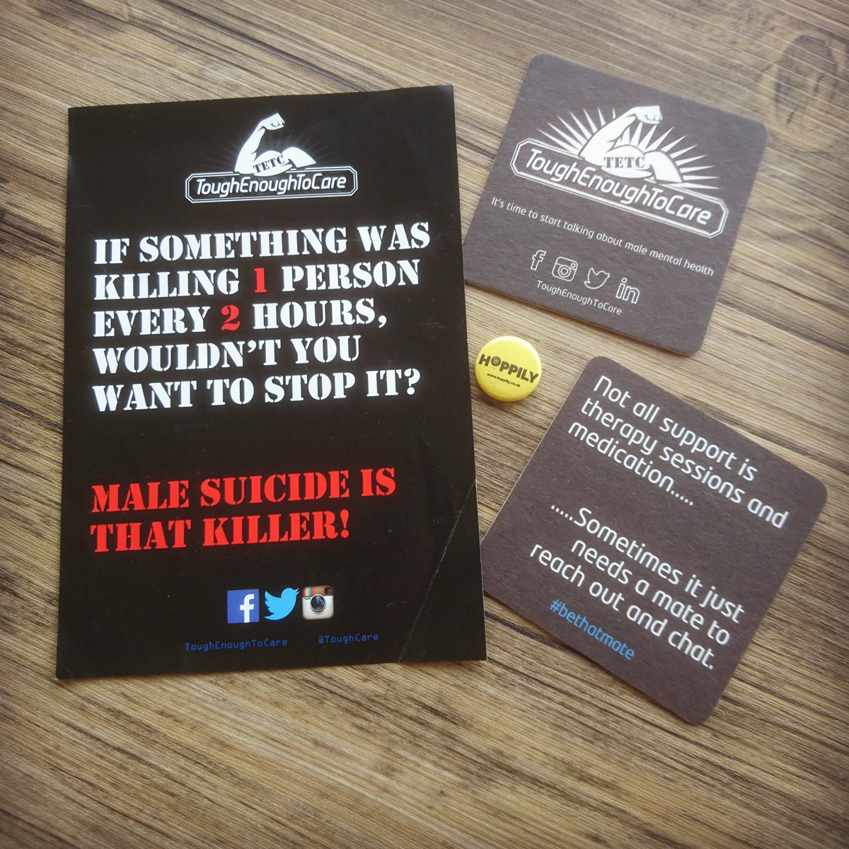 HoppilyUK's tweet photo. You may have noticed our new coasters from @toughcare to promote the #ToughEnoughToCare movement and raise awareness of male mental health. If you, or someone you know, is struggling then reach out. #BeThatMate #mentalhealthawarenessmonth
#MentalHealthAwareness https://t.co/UE7EhmiSrn