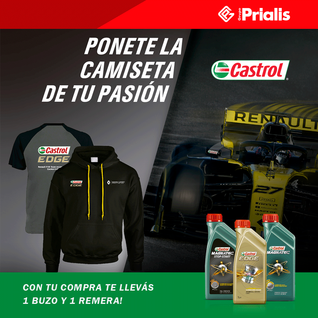 Con tu compra llevate 1 remera 👕 y buzo Castrol EDGE &amp; Renault F1 Team ! Consultá los productos que entran en la promo desde la web 👉 grupoprialis.com.ar