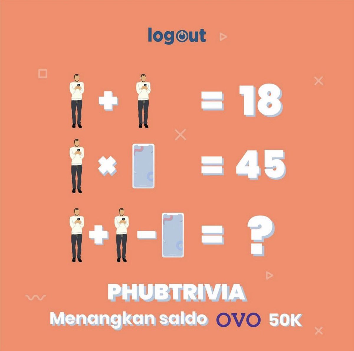 logoutindonesia's tweet photo. Sobat LogOut, mau dapat saldo OVO senilai Rp 50.000? 

Caranya gampang banget nih! 
Comment jawabanmu pada link berikut: https://t.co/LXEnBGsI0u

Jangan lupa FOLLOW ya. Yuk ikut &amp; menangkan hadiahnya!!

#nophubbing #logoutindonesia #phubtrivia #logoutrivia https://t.co/Pn0J3HgVoY