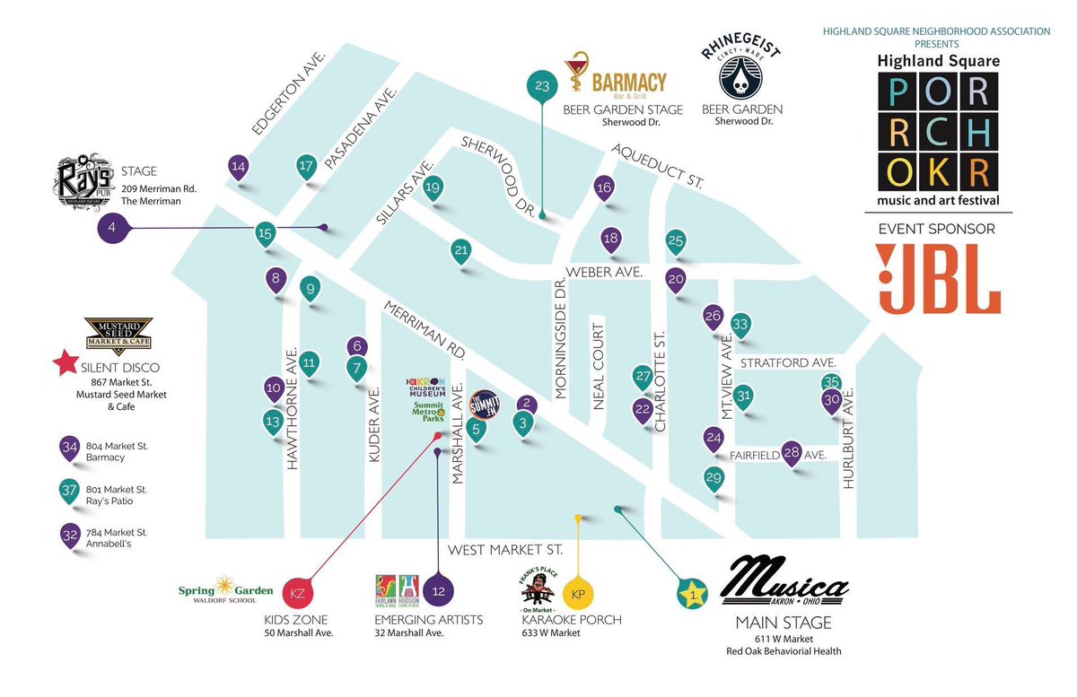 Heyo. Map for #highlandsquare #porchrokr festival is out. we’re playing at 3pm at 525 Stratford. #AkronMusicScene