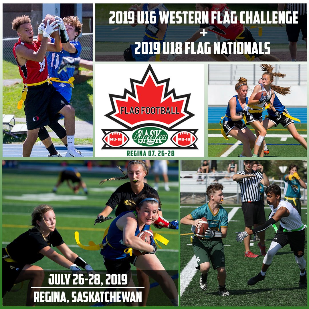 Who's ready for some flag-football!? 🏈 U16 Western Flag Challenge and U18 Flag Nationals take place in Regina, SK this weekend!

Check out the event pages for schedules, rosters, streaming information + more 
🔗: bit.ly/2GH0Y0v
