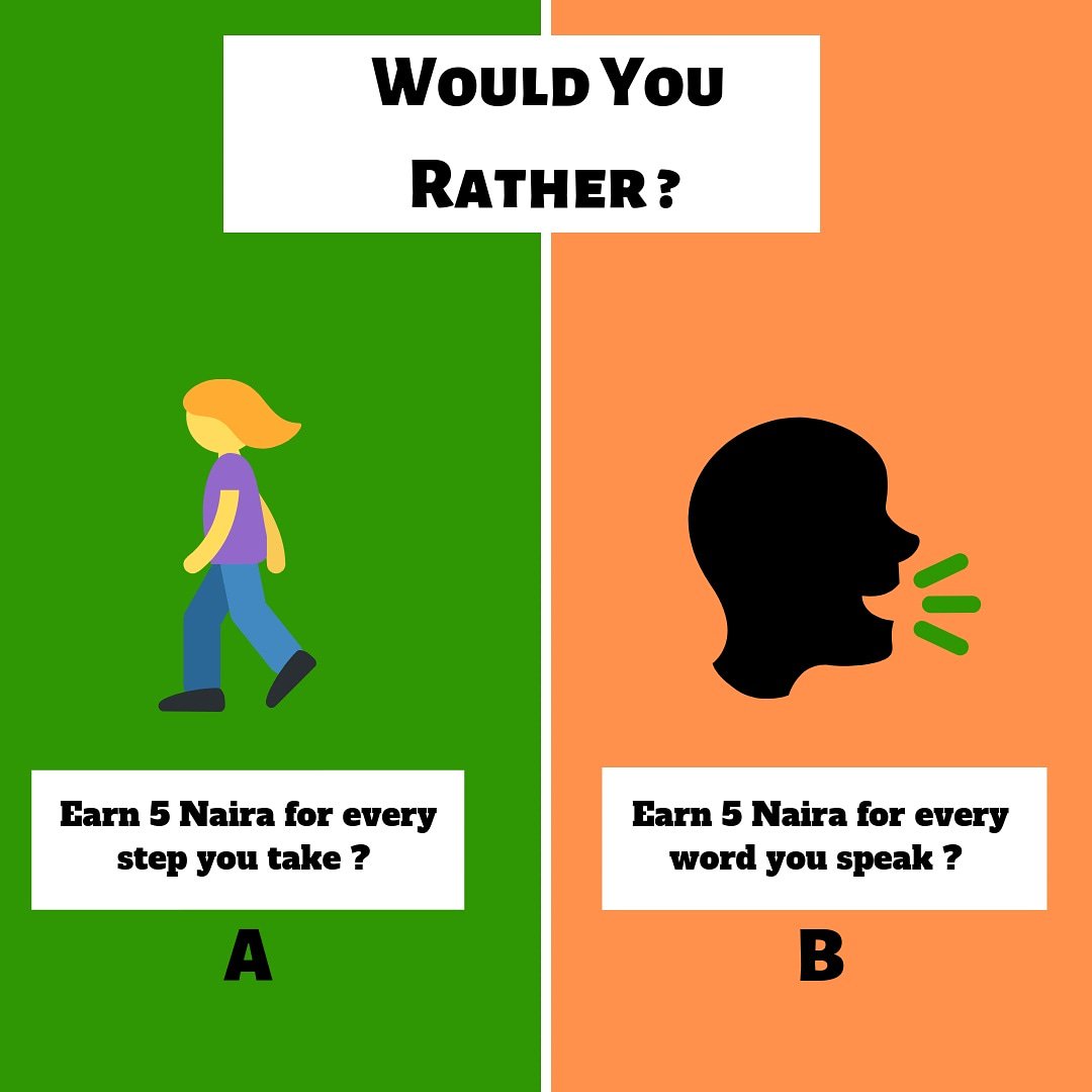 thenairadotcom's tweet photo. Let me know what you will choose?

#NairaDotCom
#NairaDotComfundwallet
#WouldYouRather https://t.co/8swllhRSI2