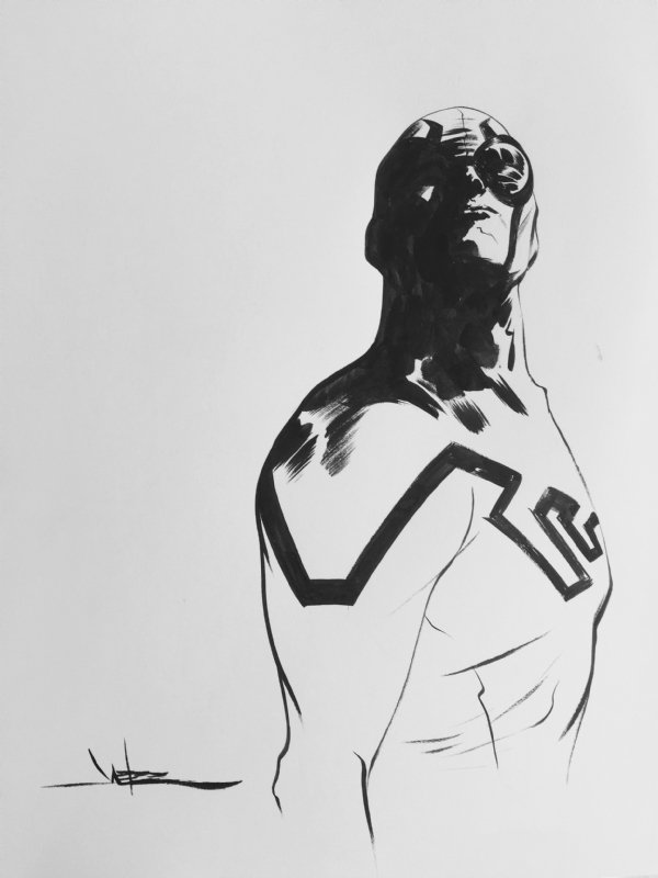 DCinthe1980s's tweet image. Blue Beetle (Ted Kord) pen &amp;amp; ink illustration by Jae Lee. From Paul D's private gallery.

#BlueBeetle #TedKord