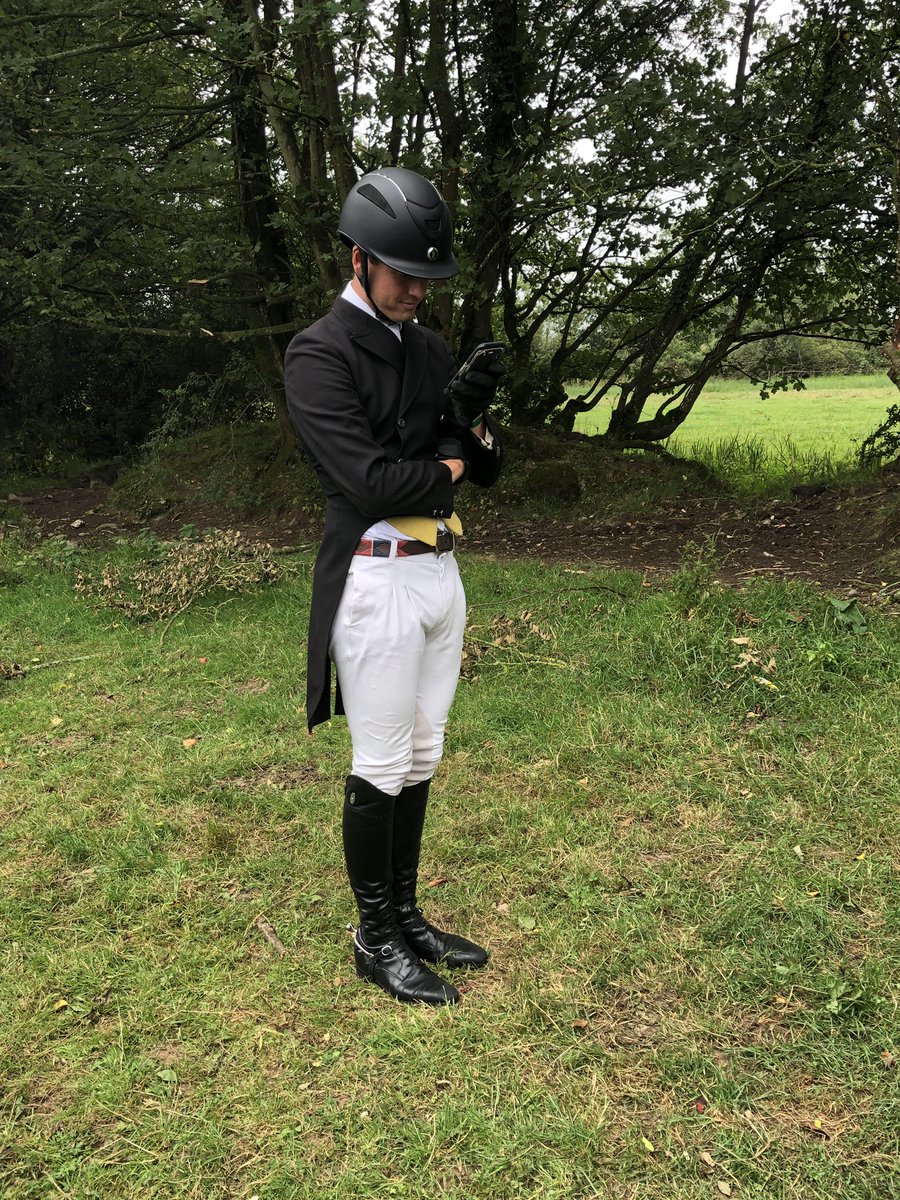 PeterRowlandpt's tweet photo. A good day @camphire_event. Audi on a competitive dressage mark and Dermot accepted at the trot up. @treventing checking scores and looking not a little dapper https://t.co/VFxfKhmc3x