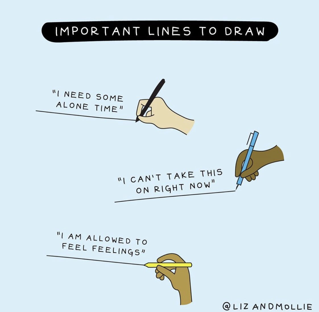 vent_tea's tweet photo. #Drawingboundaries can help you gain #control, #confidence & is an essential tool for your health and well-being. Take some time to reflect before immediately saying yes next time someone asks you to do something. 🎨: @lizandmollie https://t.co/08uFbdkvPD