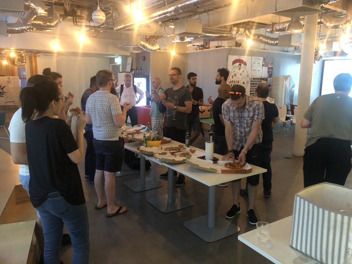 Getting ready for <a href="/DataBrighton/">Brighton Data Forum</a> with pizza and beer <a href="/Brandwatch/">Brandwatch</a>