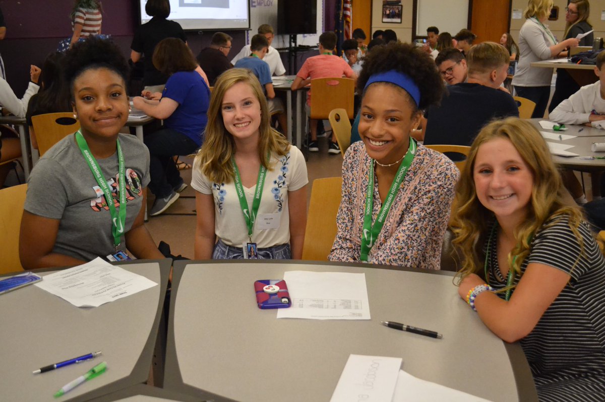 Brownsburg_CSC's tweet photo. BHS Team 2023 experienced Bulldog Bootcamp today to prepare for freshman year. They got schedules, photos, &amp; lanyards, learned cheers from the spirit coordinators, explored the club fair, learned about expectations &amp; wrote a letter to themselves for senior year! #BCSCback19 https://t.co/pAfDCGOvdz