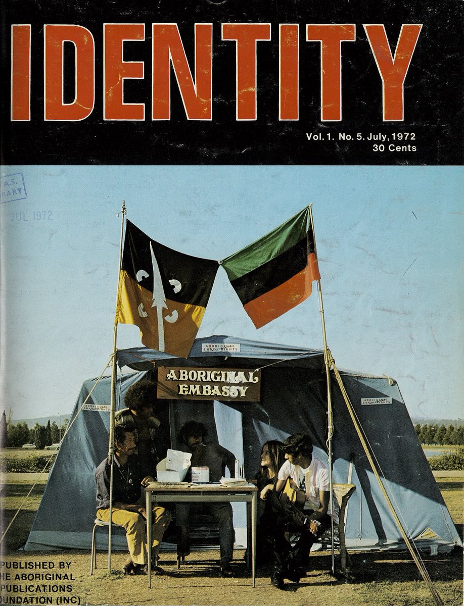 AIATSIS's tweet photo. Check out this cover of Identity magazine from 47 years ago! We know it features a photograph of Ambrose Golden-Brown (left), Alan Sharpley (2nd from left) at the Aboriginal Tent Embassy, Canberra.
But can anyone identify the others?
#AIATSISCollection #AustralianHistory https://t.co/UrH3nyhC8U