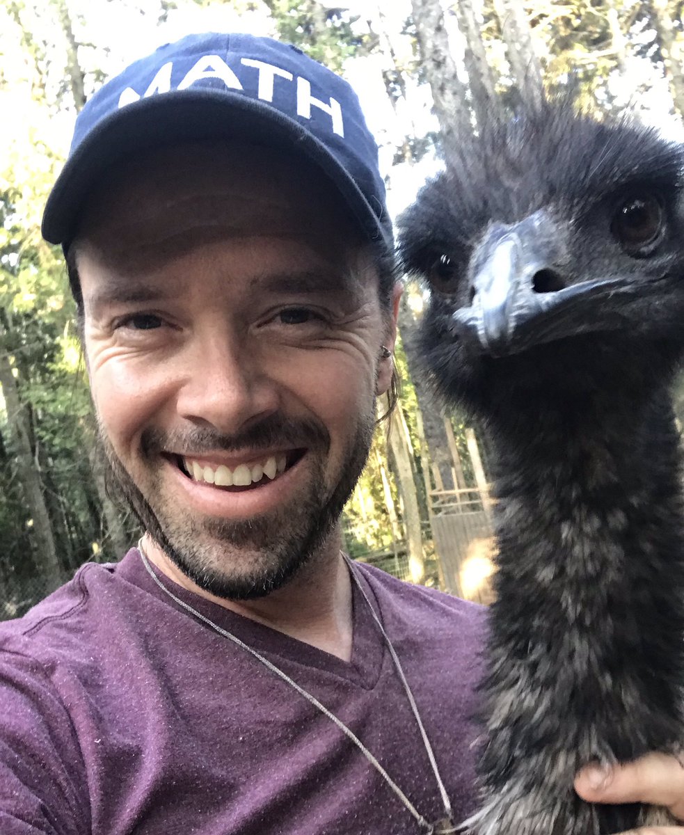 ofkindling's tweet image. Just hangin on the farm with my new #Mathhat! Rallying everyone to watch  #YangontheDailyShow! Been telling Ike the #Emu here, that with $1000/m, he’d totally get a bigger pasture, a new emu hut, even emu friends so he doesnt have to think he’s a goat anymore! He’s so #YangGang
