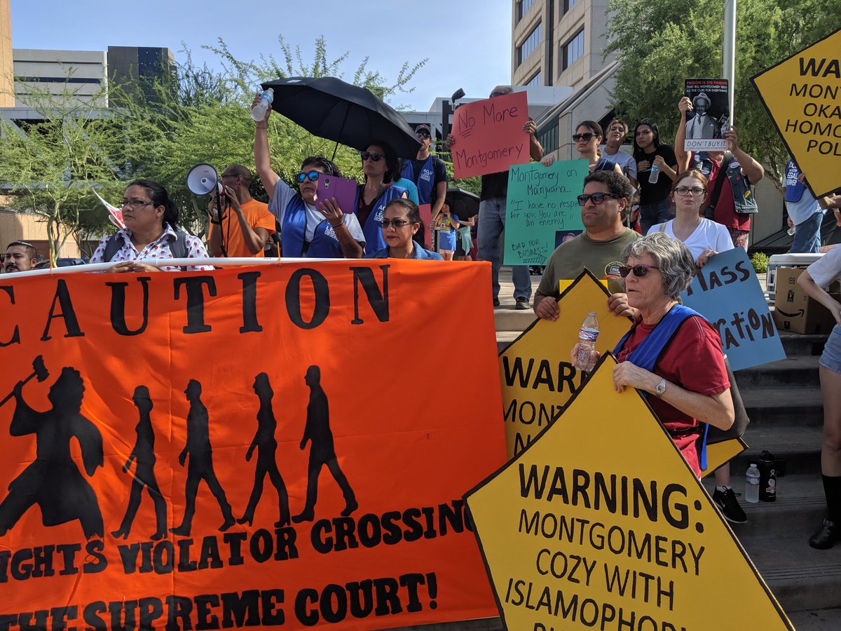 Progress_AZ's tweet photo. Protest outside @marcoattorney's office as Bill Montgomery interviews for a position on the AZ Supreme Court #BlockBill https://t.co/2Q746G7rsB