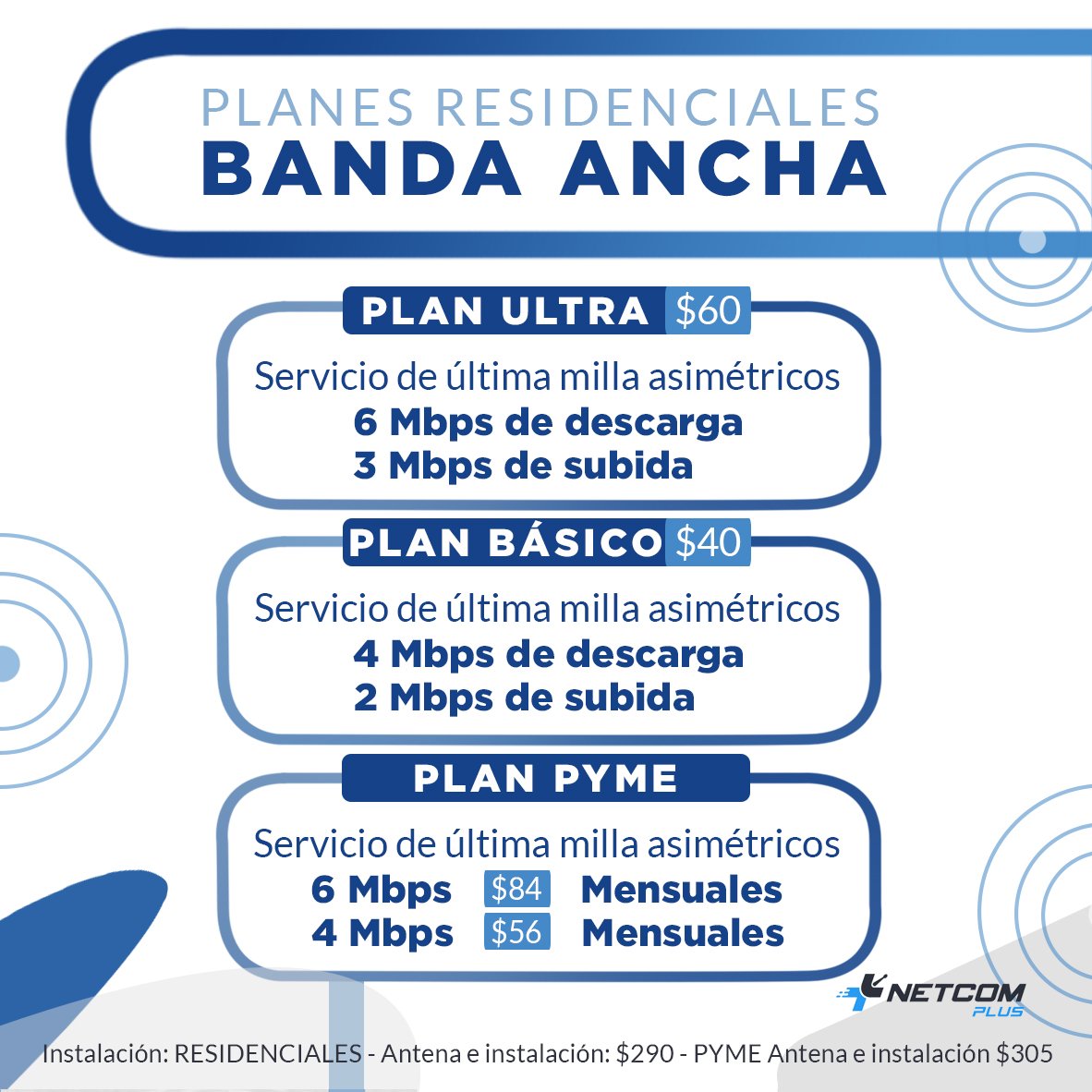 Narabar trabajo duro músico NetCom Plus on Twitter: "Disfruta de los planes residenciales, de internet  inalámbrico vía microondas que ofrecemos para ti ¡Escríbenos a través de  los números que se encuentran en nuestra biografía o al