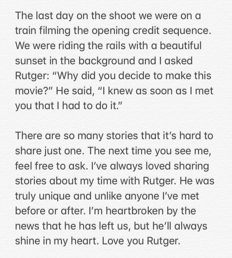 We lost a legend and someone dear to my heart. Here are some thoughts on my mentor and hero. RIP Rutger Hauer and much love to his family.