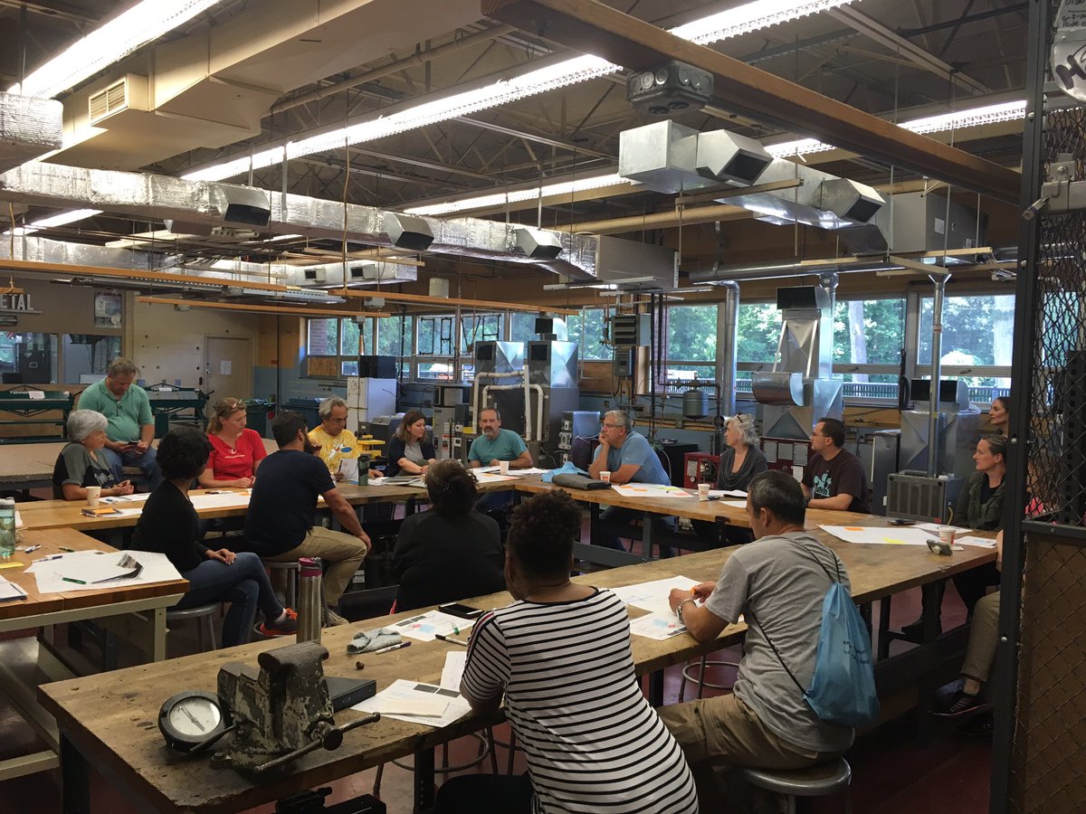 PeterMDimoulas's tweet photo. #MMSTI educators revising their models re bridge failure after 2 days of learning and experiences- then sharing ideas about assessment of process, product, and growth.
#ngss #manufacturingworks
With @ahill1979 @ccbroadbridge @CASherwood @nerdjenkins @nhmamfg @CTTechHS @SCSUSTEMIL https://t.co/FNdfqJF5hP