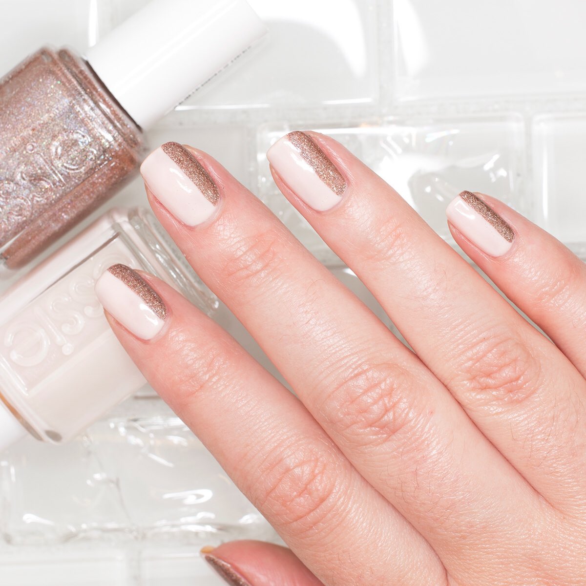 Just a little hint of holo ✨✨I'm wearing <a href="/essie/">essie</a> Ballet Slippers and You're a Gem (new from the Gorgeous Geodes collection) today