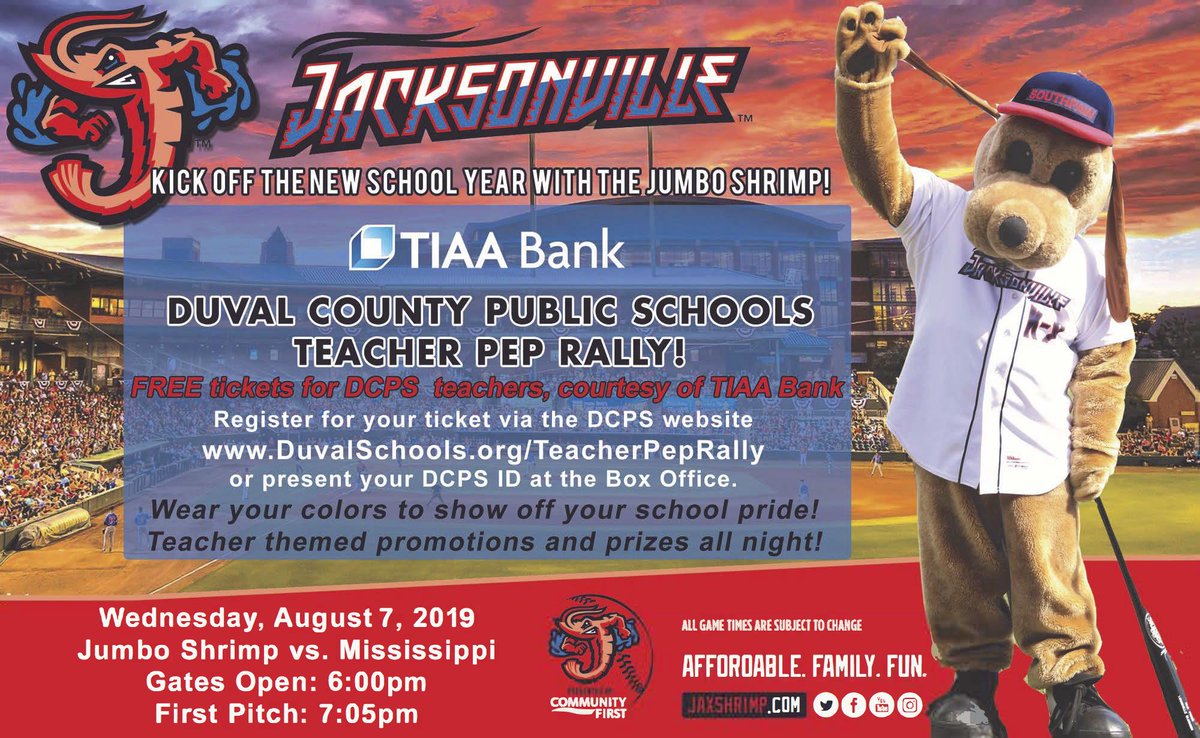 Your teachers work hard to prepare students for success in careers and in life and thanks to <a href="/TIAA/">TIAA</a> and <a href="/JaxShrimp/">Jacksonville Jumbo Shrimp</a>, #TeamDuval teachers can kick off the new school year with free tickets! Find out how ⬇️