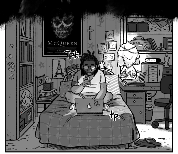 I gotta say, working on the LONG CON for a number of years really made my comic skills level up, particularly backgrounds. finished this panel that I really like recently