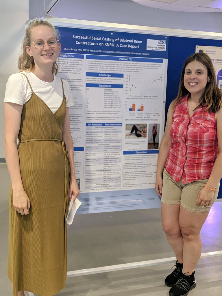 shonphysio's tweet photo. Lovely (warm!) evening at the @RHNuk for the #neurorehabilitation showcase celebrating their new rehab space. Great posters and an ice cream reception! Displayed a case report on #serialcasting for knee contractures ♿🚶🏃 #physiotherapy @RNRU_Homerton @carlaf_to https://t.co/YfaDOcd7zM