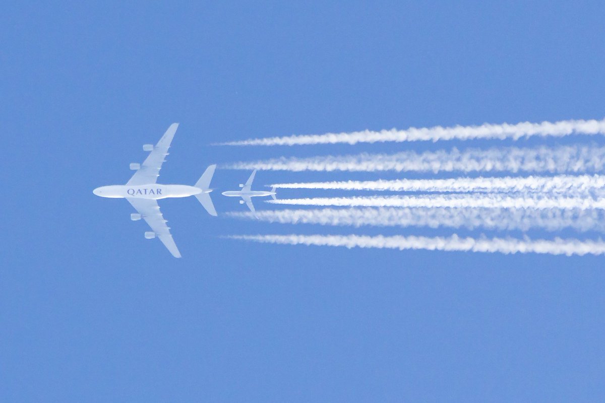 spotterdomb's tweet photo. @qatarairways @Airbus A380 &amp; @TurkishAirlines  @Airbus A321 #contrailspotting #aviationphotography #aviation #dailyaviation #avgeeks #planespottinglive #airlines #follow 
@iLove_Aviation @PlaneSpotIsCool https://t.co/YApZbmGxXq