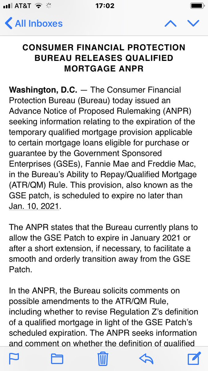 The CFPB will allow the “qualified mortgage patch” to expire in early 2021