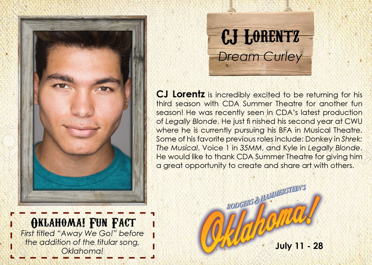 CSumTheatre's tweet photo. Oklahoma! July 11th-28th at the Kroc CDA auditorium 1765 W Golf Course Rd, Coeur d'Alene, ID at 7:30pm and Sundays at 2:00pm.

2 for $50 Wednesdays (at the door only), Family of 4 $100 Fridays, BOGO 1/2 off Saturdays.

(208) 660-2958
https://t.co/T4a4si0hC9

#BeautifulMorninCST https://t.co/xRElnMLKaB
