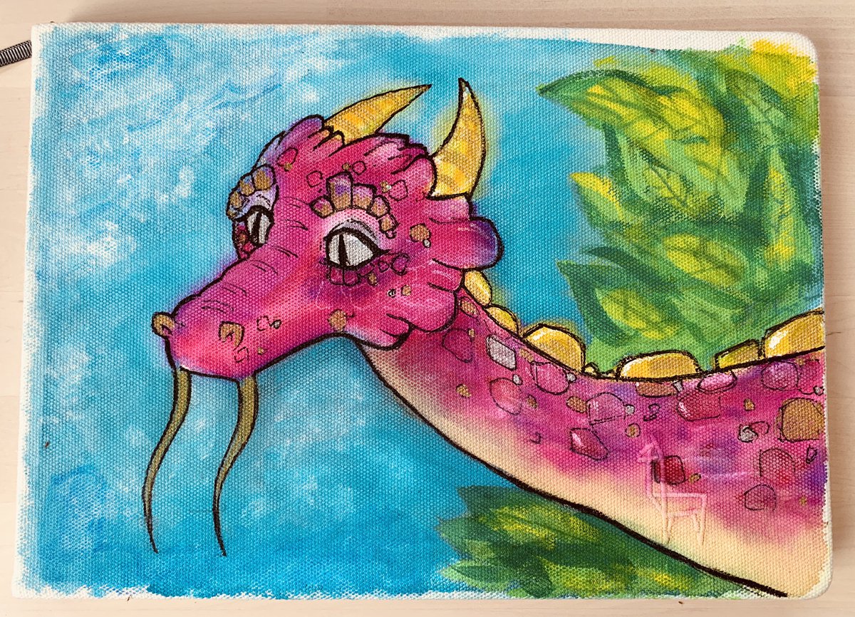 AnnimatedDragon's tweet image. I backed a kickstarter earlier this year for sketchbooks from #etchr really nice books, hot press paper :) I was a wee bit distracted today and ended up painting the cover of the book, this interestingly took the paint beautifully. Gouache &amp;amp;metallic paint pens. #etchr_lab