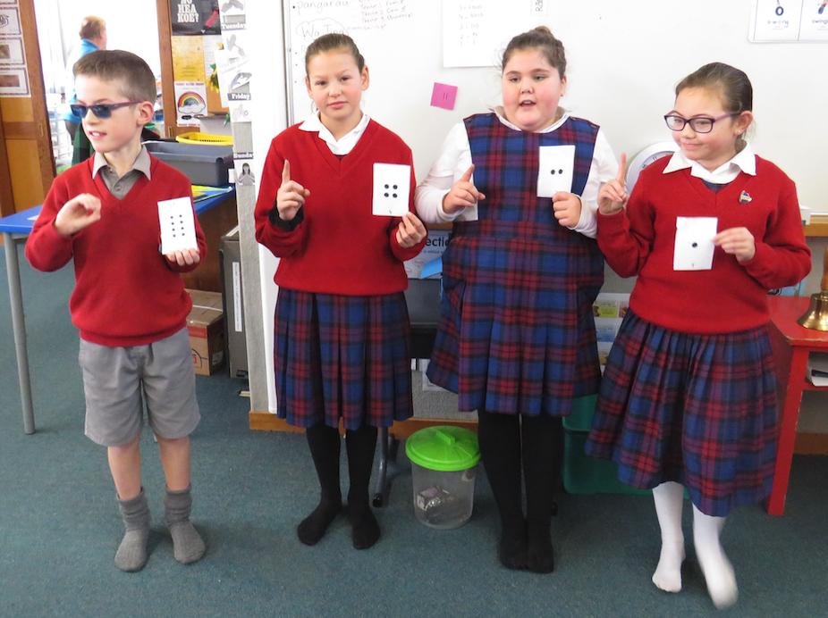 123tech_nz's tweet photo. We LOVE this innovation.  Luke Aurora, Kora and Tiare  from St Teresas Bluff School are using NZ Sign Language to show whether their "bit" of binary data is on or off.  What number are they showing us, if you  answered 7 - congrats you can count in binary! #FutureThinking_Today https://t.co/LP8FdN5alF