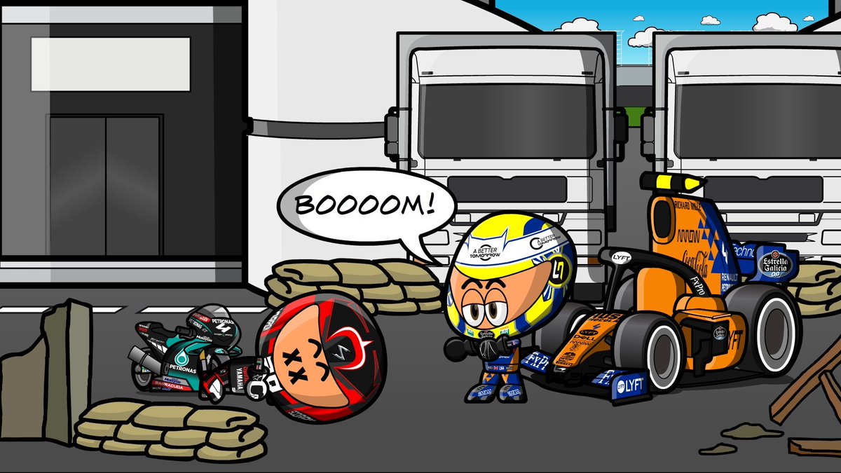 MiniWarBot's tweet image. Fabio Quartararo has been defeated by Lando Norris. Norris steals Quartararo&apos;s bike. Petronas disappeared from the grid.

Fabio Quartararo ha sido derrotado por Lando Norris. Norris le roba la moto a Quartararo. Petronas desaparece de la parrilla.

#MiniWarBot