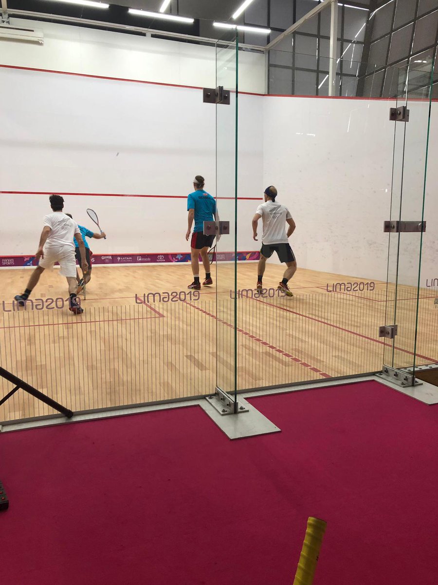 rgsportsdesk's tweet photo. Micah Franklin and Noah Browne beat Arias Pinto and Pizarro Camiruaga, of Chile, 11-9, 7-11, 2-11 in the first round of the men's doubles squash #Lima2019 #panamgames #gobermuda https://t.co/04Ek3Iyknk
