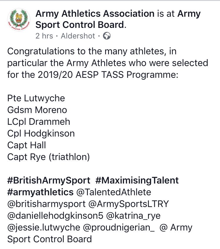 RLCRunners's tweet photo. π£π― Huge congrats πto all @ArmySportASCB SELECTED 2019-20 @TalentedAthlete & special shout-out to all @ArmyAthleticAAA Athletes & our very own #RLCRunner βSprinterβ LCPL Drammeh @27RegimentRLC πββοΈπ₯All those who didnβt make the cut this Year,stay strong Your time WILL come ππ€ https://t.co/Ir2V3X1Y9s