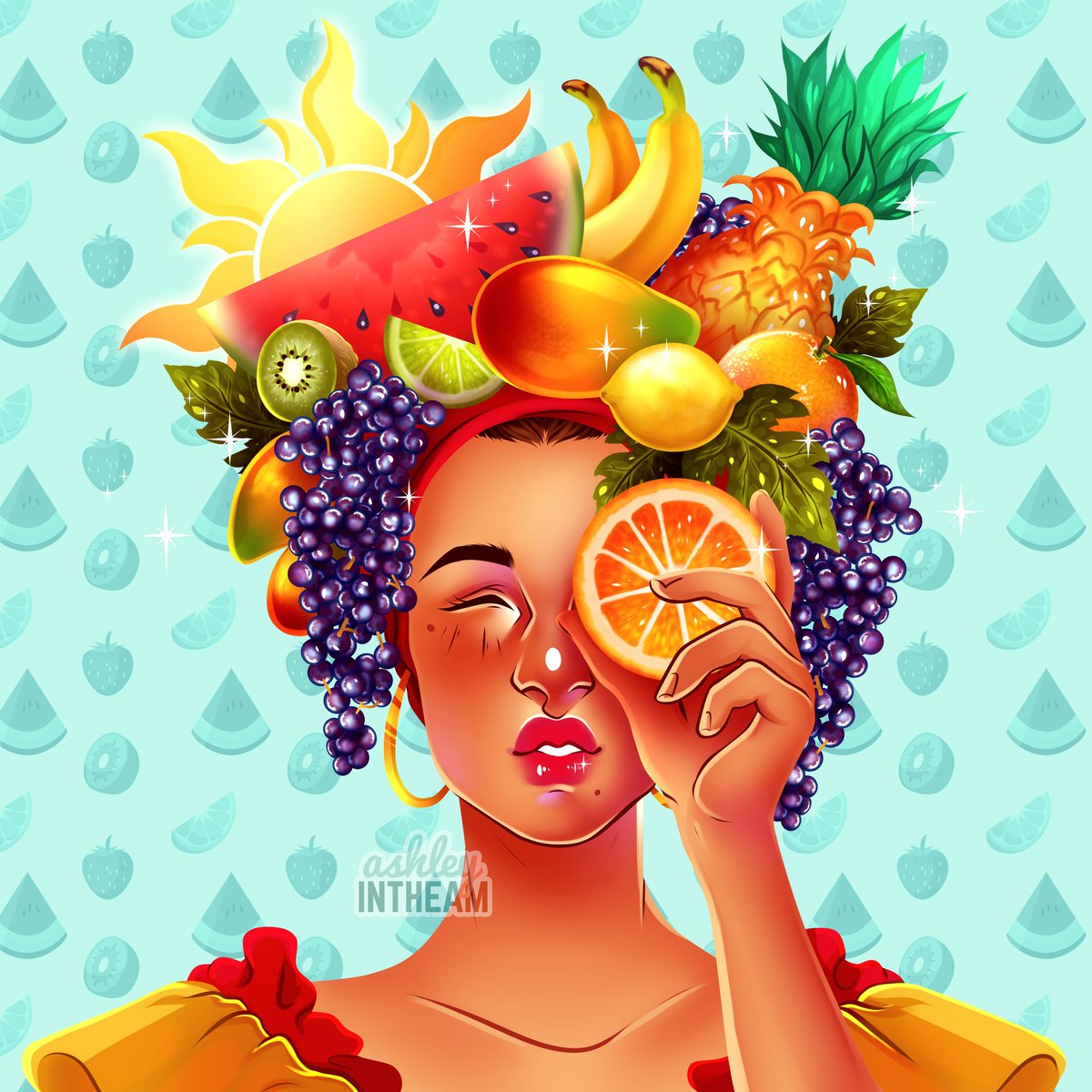_AshleyintheAM's tweet photo. Today's prompt is fruit! I was inspired by the amazing Carmen Miranda. She was well known for her singing, dancing as well as her signature fruit hat!
#fruithat #carmenmiranda #mysticsunweek https://t.co/5hhr2DYPrg