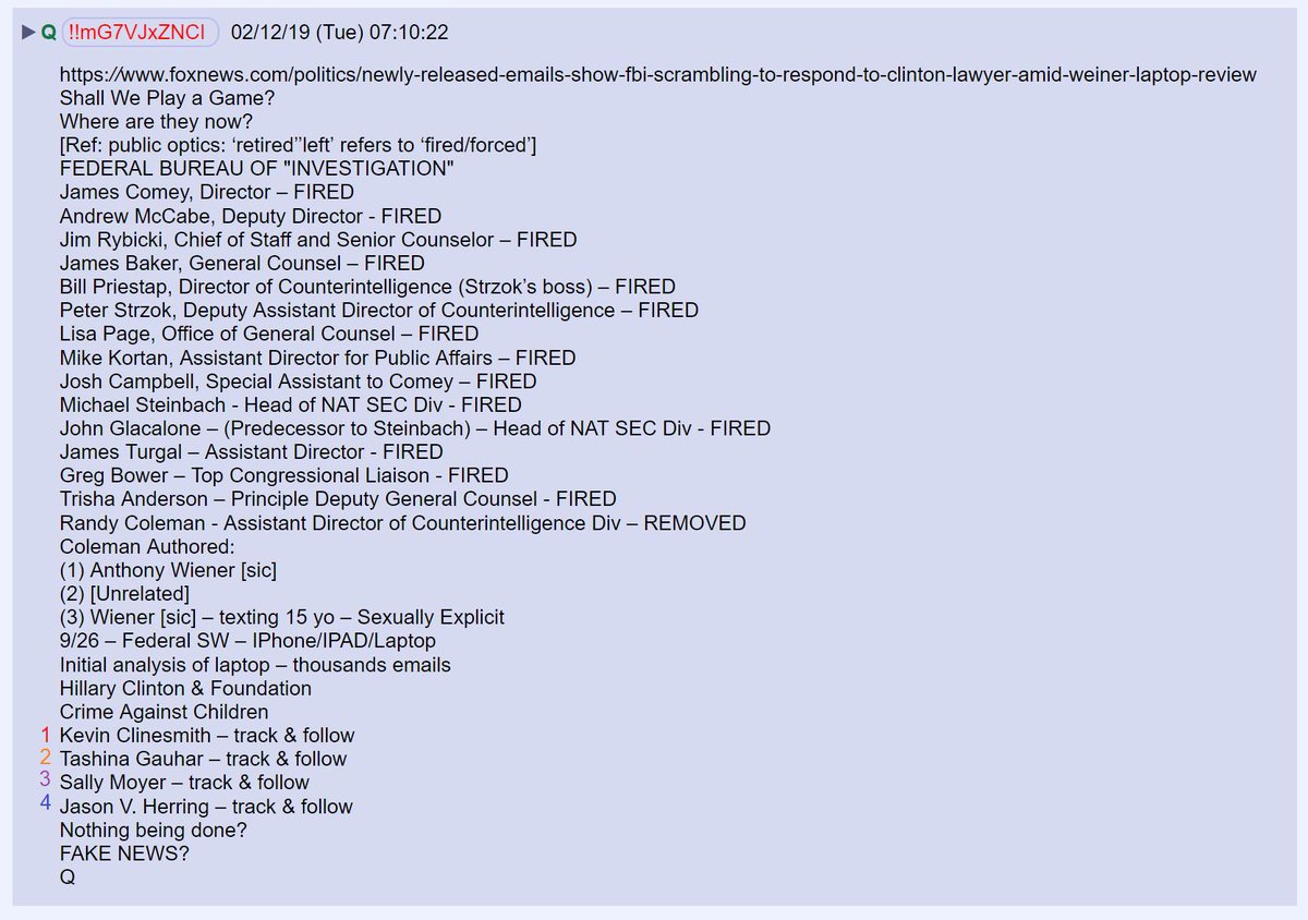 prayingmedic's tweet photo. 50) Spygate conspirators from the FBI &amp; DOJ and their employment status as of February. 

Some people refuse to believe anything is being done about corruption in these agencies but the mere fact that all these people have been removed stands as evidence that things are happening https://t.co/82WseDKjyC