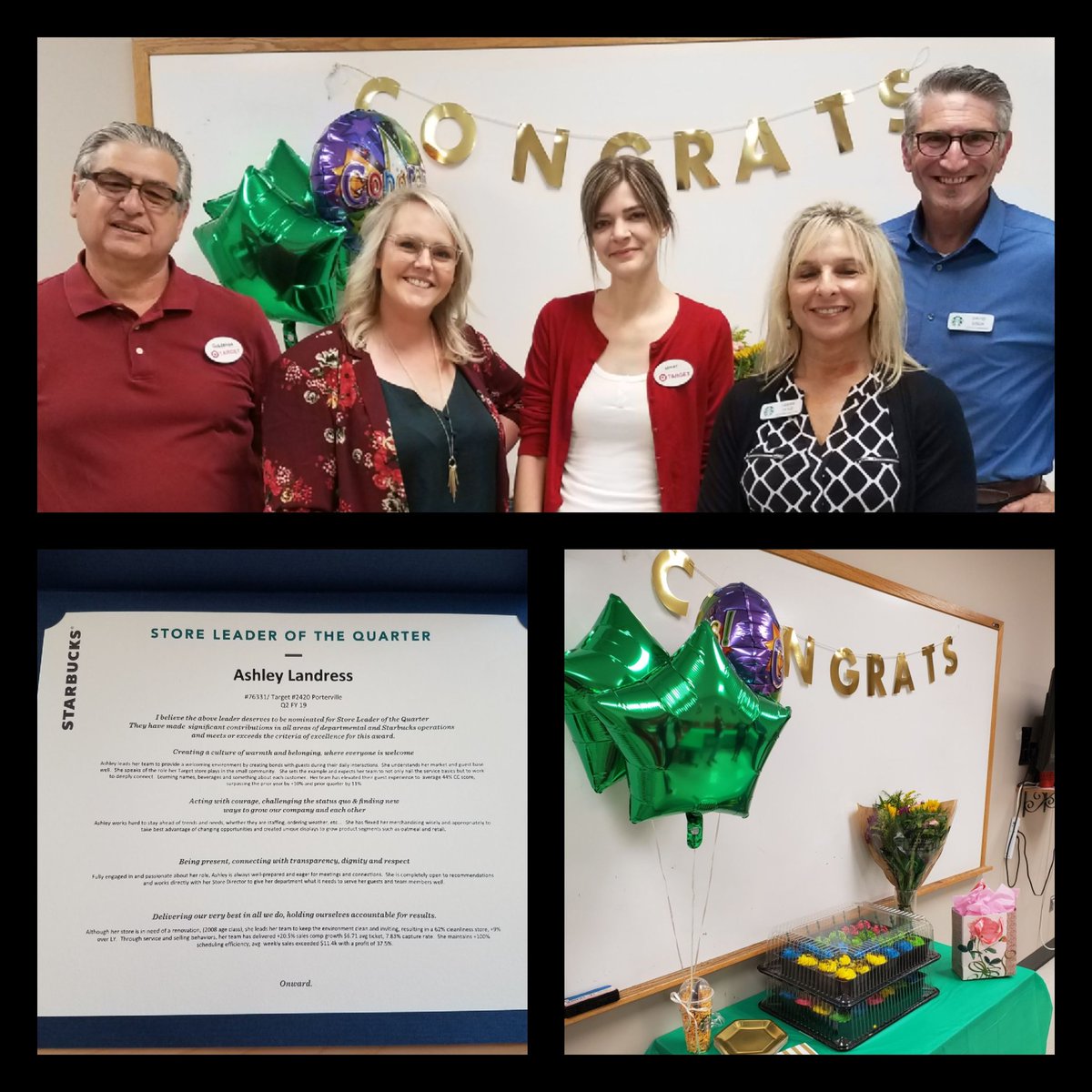 Celebrating Team Leader Ashley for Starbucks Regional Leader of the Quarter! Proud of you <a href="/AshleyLandress/">Ashley L</a> ! ☕💚