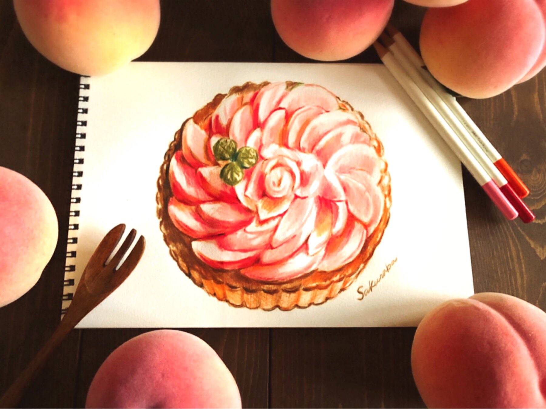 Sakuraba 7 18 11 00 00 画家の小道 ピーチタルト 色鉛筆で描きました イラストのお仕事募集中 Dmにてご連絡ください Lineスタンプ販売中 T Co Ge3bbnr5sl 桃 タルト スイーツ 色鉛筆 イラスト ケーキ いちご Sweets