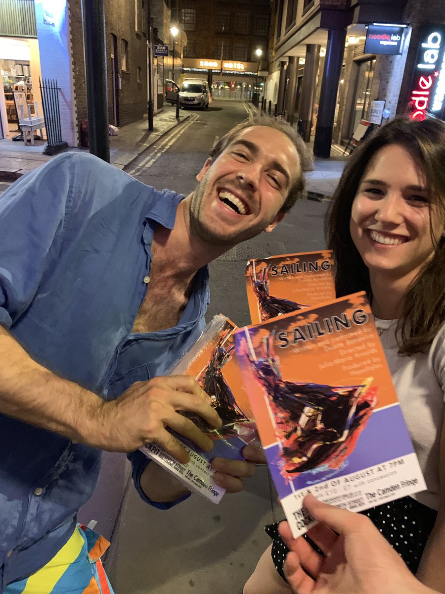 TheHazelTales's tweet photo. Our play SAILING opens in 7 days    @cockpittheatre as part of the  @CamdenFringe  on the 1&amp;2 of August at 7pm and we’re out flyering on Dean Street! 

Got y’a tickets yet? No? Just click on the link below 

 https://t.co/ps2KXE6WU6 https://t.co/yQK2WQvJqL