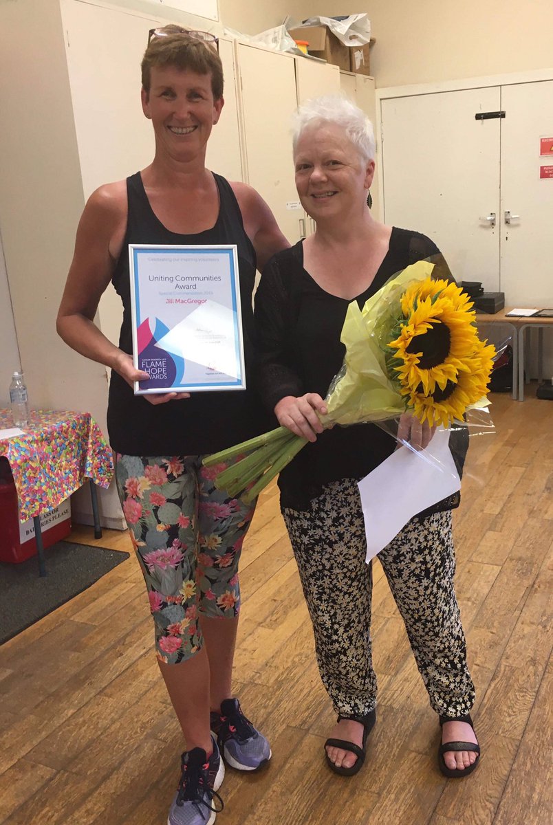 CRUKStockbridge's tweet photo. Delighted that my #flameofhope nominee Jill received a Special Commendation in #Cruk #flameofhope awards and more than delighted to present her with it tonight! Well done Jill from us all and thank you for everything you do to #helpbeatcancersooner 🙂 @LucindaCRUK https://t.co/wjVv3nUNou