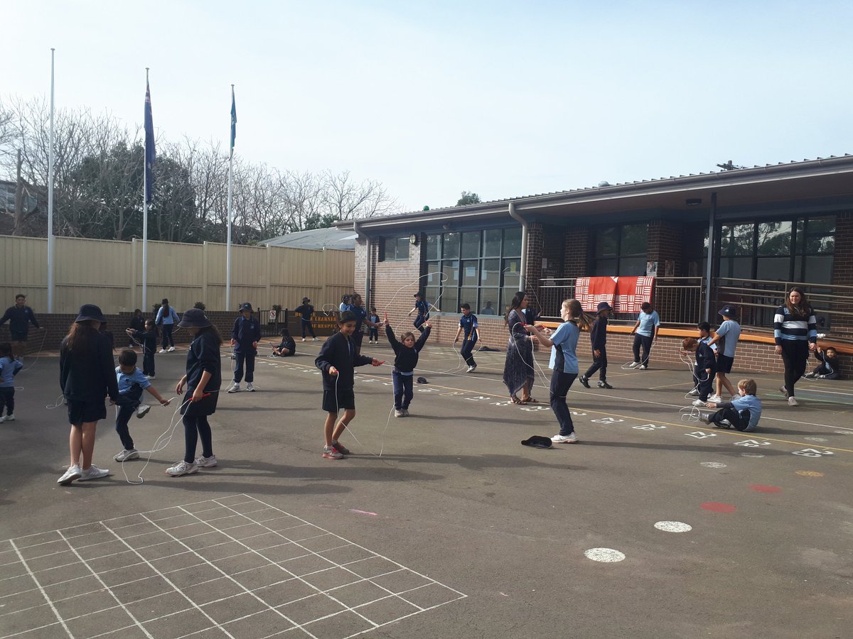 Kindergarten and their Year 6  Buddies practicing their skipping skills for #jumpropeforheart