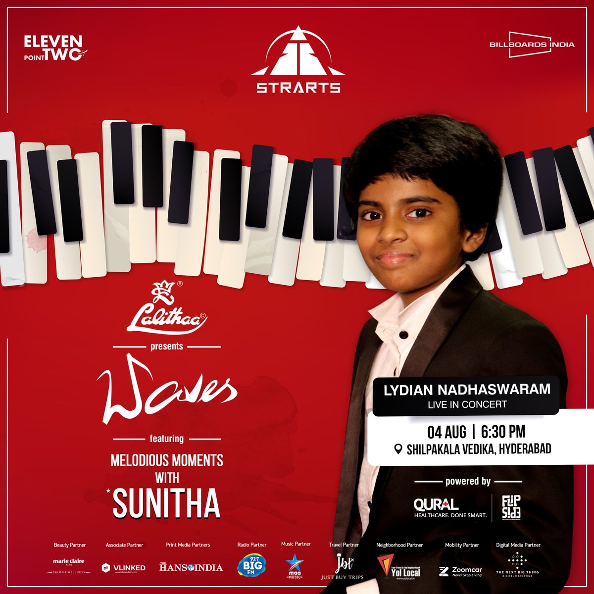 StrartsWorld's tweet photo. Watch this world-renowned child prodigy serenade #Hyderabad!
Lydian Nadhaswaram is all set to perform at #ShilpakalaVedika on 4th August!
#Strarts #Platform #ArtEnthusiasts #Events #ArtistsCommunity #MelodiousMomentswithSunitha #11point2 #music #concert #evening https://t.co/SZFRjcCn95