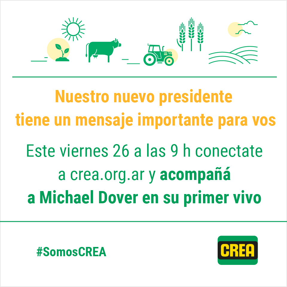 CREA (@crea_arg) on Twitter photo 👀 Miralo en vivo mañana 👀  El nuevo presidente de CREA tiene algo muy importante para contarte 🗣️
📅 26 de julio
🕑 9 h
📌🌍 #ExpoRural19
💪🏻 #SomosCREA 👀 Miralo en vivo mañana 👀  El nuevo presidente de CREA tiene algo muy importante para contarte 🗣️
📅 26 de julio
🕑 9 h
📌🌍 #ExpoRural19
💪🏻 #SomosCREA