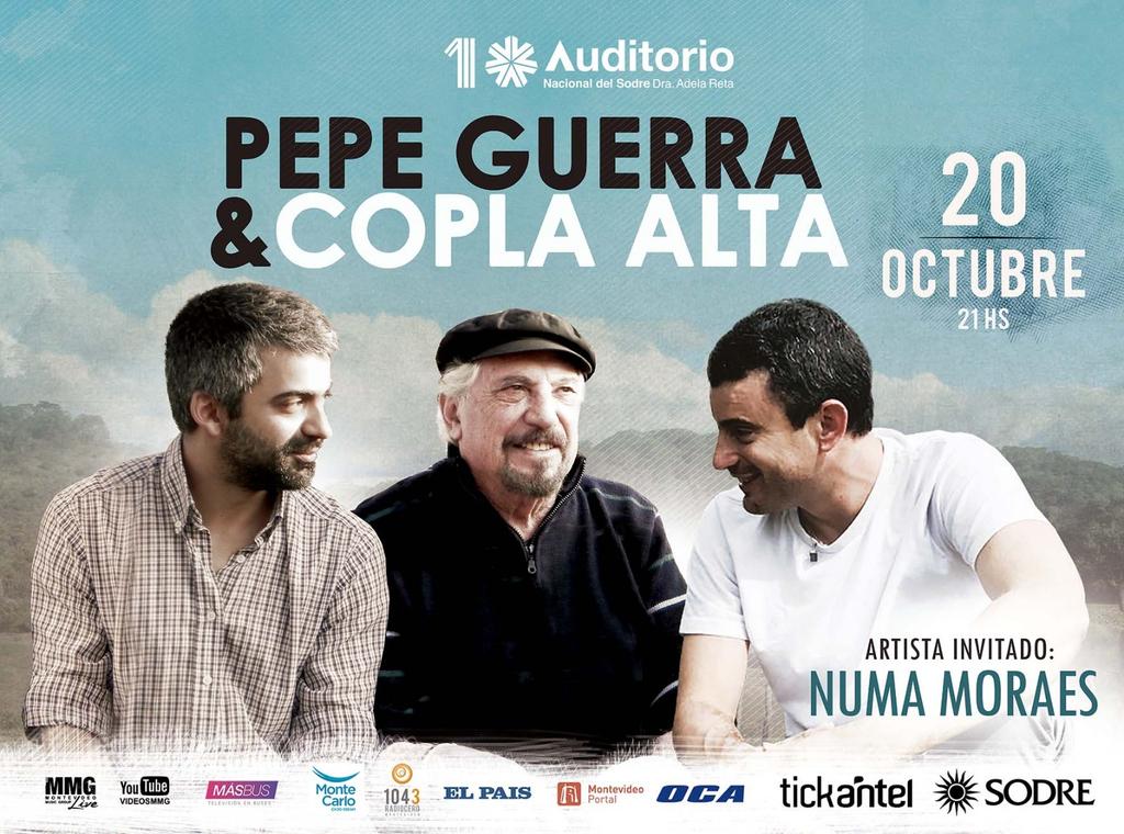 Este 20 de octubre los esperamos a todos en el Auditorio Adela Reta, para compartir un grato momento entre amigos.
•
ENTRADAS EN VENTA POR TICKANTEL 
•
•
•
#CoplaAlta #PepeGuerra #Disco #Uruguay #TreintayTres #SantaClara #Olimar #tickantel #mmg #montevideo