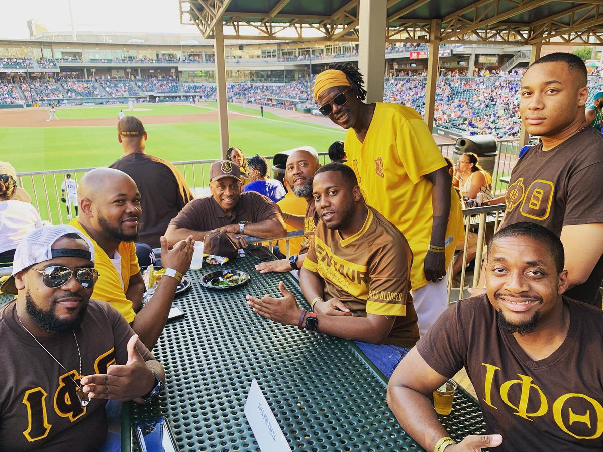 IPT1963's tweet photo. Live @ Clave: Iota Phi Theta at #BB&TBallPark catching a game. Charlotte Knights (@knightsbaseball) vs. Buffalo Bison (@buffalobisons) #brotherhood #ipt1963 #iptconclave19 https://t.co/ecdlHf5mG3