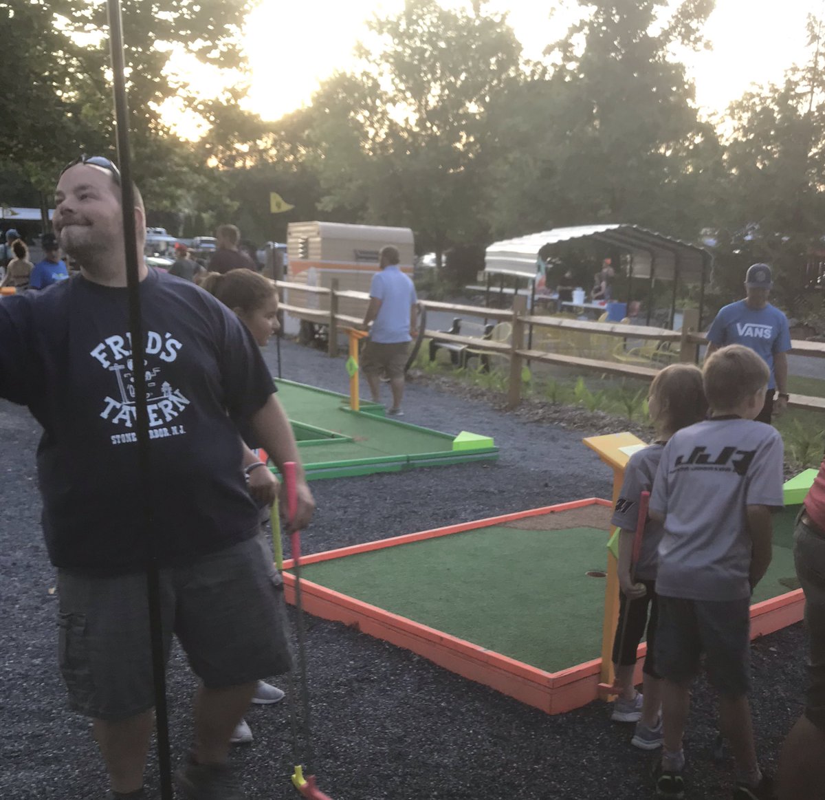 calvin_knapp's tweet photo. Lots of fun tonight playing mini ⛳️ @4568jan #RyanHand @shanestewart_5 @JonestownKOA - I got crushed by Ryan’s daughter.... 🤦‍♂️😂 https://t.co/z7zzdWpdDF