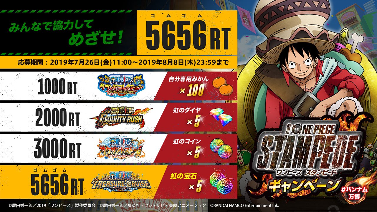 バンダイナムコアミューズメント公式アカウント バンナム万博 キャンペーン開催 Rtが目標数に到達するたびに 各タイトルで使用できるアイテムを全ユーザーにプレゼント 参加条件 このアカウントをフォロー このツイートをrt T Co