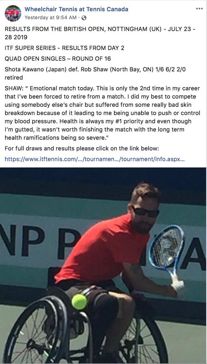 SCI Action Canada Lab Kathleen Martin Ginis (@sciactioncanada) on Twitter photo Hey <a href="/AirCanada/">Air Canada</a> World #8 wheelchair tennis player & Paralympic hopeful <a href="/Robert_B_Shaw/">Robert Shaw</a> had to withdraw from key #RoadtoTokyo2020 match cuz you lost his wheelchair & still have no idea where it is. Find it already! <a href="/cbcsports/">CBC Sports</a> <a href="/DavidLepofsky/">David Lepofsky</a> <a href="/KevinRempel/">Kevin Rempel</a> <a href="/TSN_Sports/">TSN</a> @KirstyDuncanMP Hey <a href="/AirCanada/">Air Canada</a> World #8 wheelchair tennis player & Paralympic hopeful <a href="/Robert_B_Shaw/">Robert Shaw</a> had to withdraw from key #RoadtoTokyo2020 match cuz you lost his wheelchair & still have no idea where it is. Find it already! <a href="/cbcsports/">CBC Sports</a> <a href="/DavidLepofsky/">David Lepofsky</a> <a href="/KevinRempel/">Kevin Rempel</a> <a href="/TSN_Sports/">TSN</a> @KirstyDuncanMP