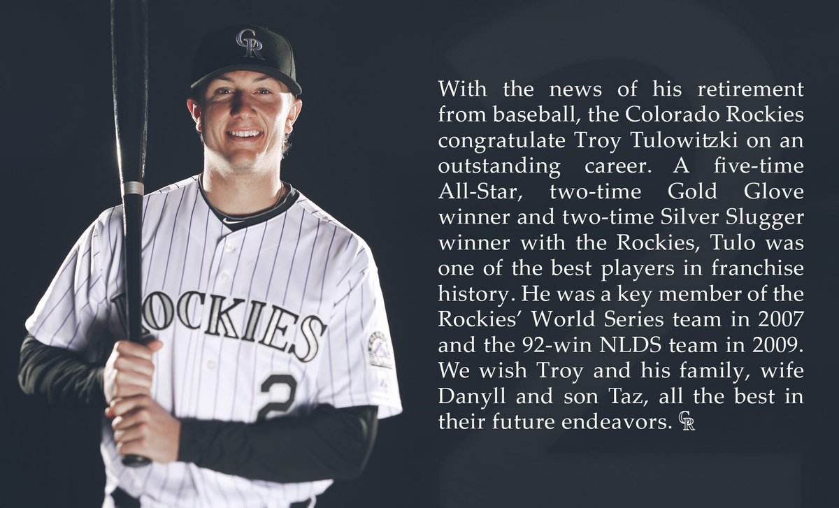 Rockies's tweet image. Congratulations to Troy Tulowitzki on an incredible career, one of the greatest #Rockies of all time!
