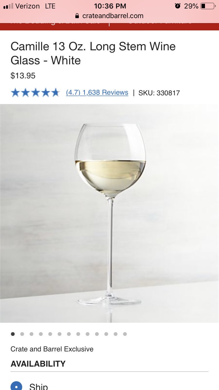 Camille 13-Oz. Long Stem Wine Glass - White + Reviews