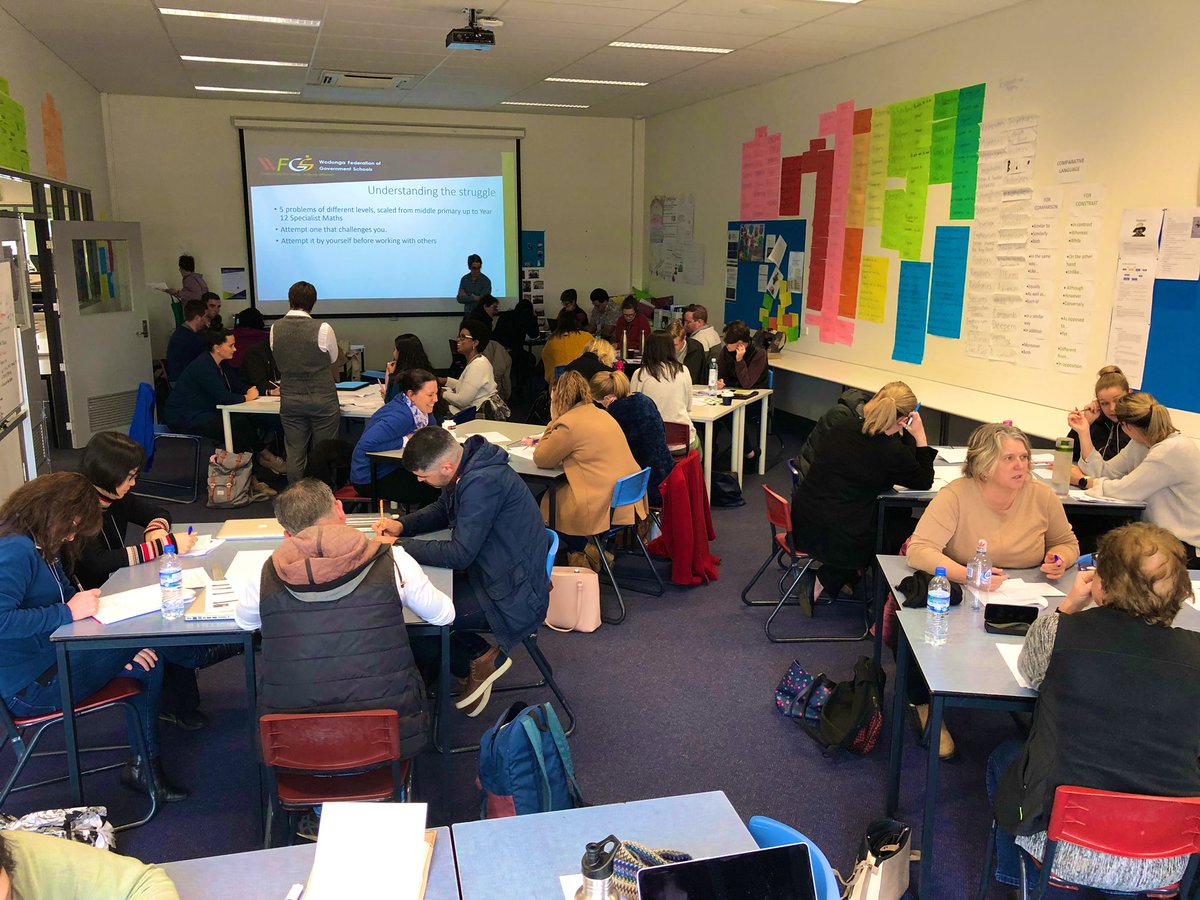 Teachers understanding the struggle. Engaging with challenging #maths problems at the <a href="/WodongaFGS/">Wodonga Federation</a> conference #vicpln @DETVic