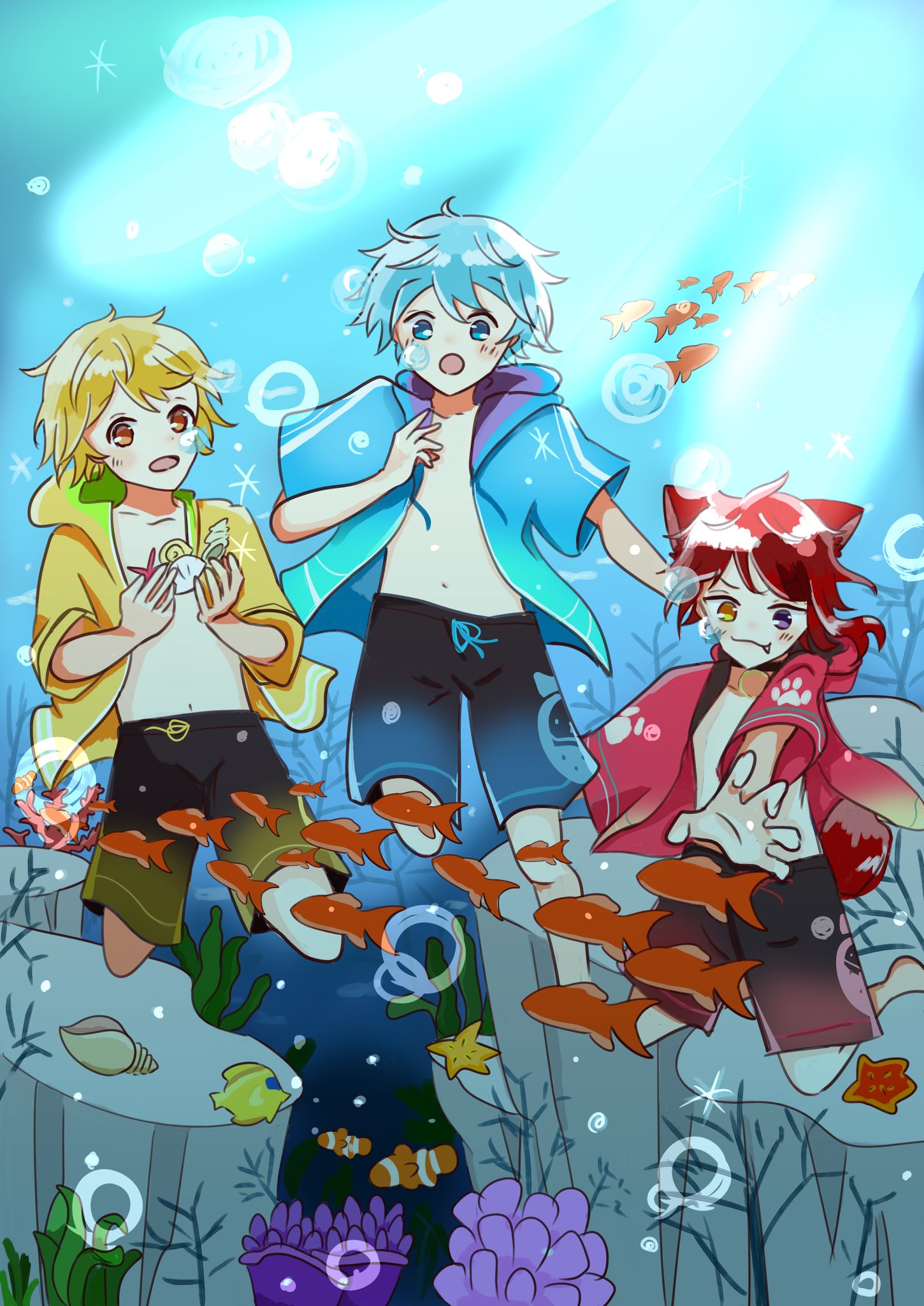 茉夏 ありがとうございました 信号機組で海にダイブ すとぷりギャラリー るぅとくん ころんくん 莉犬くん 一日一絵 T Co 55htsdtouu Twitter