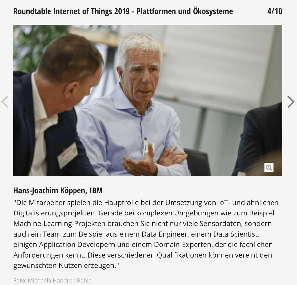 Hans-Joachim Köppen, IBM, beim Roundtable zu #IoT bei der <a href="/COMPUTERWOCHE/">COMPUTERWOCHE</a> 
"Die Mitarbeiter spielen die Hauptrolle bei der Umsetzung von IoT- und ähnlichen Digitalisierungsprojekten."
computerwoche.de/a/schrittweise…
@renastue <a href="/amartin171/">Andrea Martin (@blue nice sky & Masto: amartin171)</a> <a href="/hjotk/">Hajo Köppen</a>